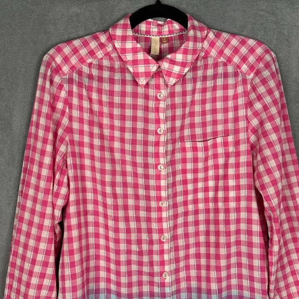 Anthropologie Pilcro Top Womens Small Pink Blue Plaid Ombre Relaxed Button Up - Picture 3 of 13